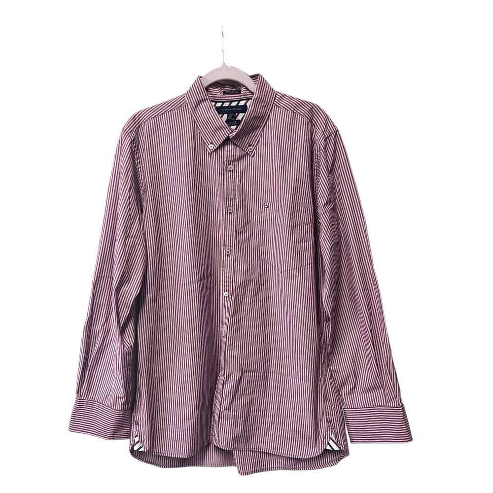 Tommy‎ Hilfiger Men 80's Two Ply Fabric Casual Custom Fit Shirt Size L
